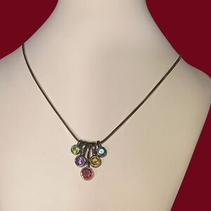 Milor Italy Sterling Silver Snake Chain Necklace with Five Gemstone Charms